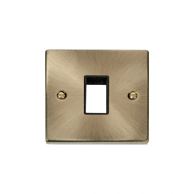Image of Click Deco 1 Gang MiniGrid Single Aperture Unfurnished Plate Antique Brass Black Inserts