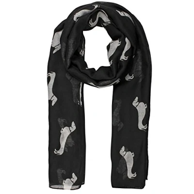 Image of World of Shawls Dachshund Dogs Print Scarf All Seasons Large Size Small Mini Sausage Dog (Black)