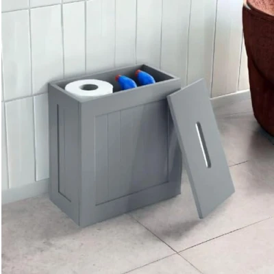 Image of Faboer Slimline Wooden Bathroom Storage Unit, Toilet Roll Paper Cabinet, Compact Shaker, Multi Purpose Cleaning Tidy Box (Grey)