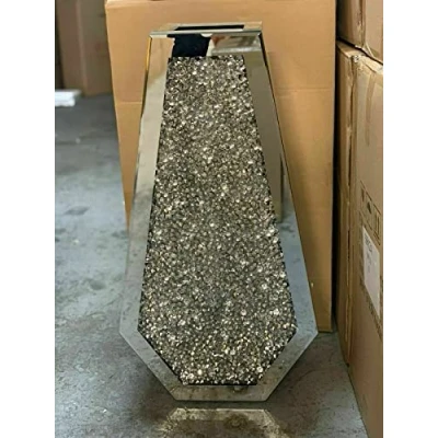 Image of Biznest Xl 70Cm Sparkle Diamond Crushed Crystal Sparkly Silver Mirrored Floor Vase