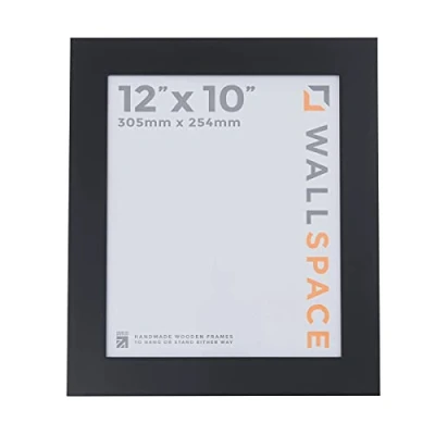 Image of Wall Space 12x10 Black Frame Wide Picture 12 x 10 inches Chunky 10x12 Frames made from WOOD with REAL GLASS Photo