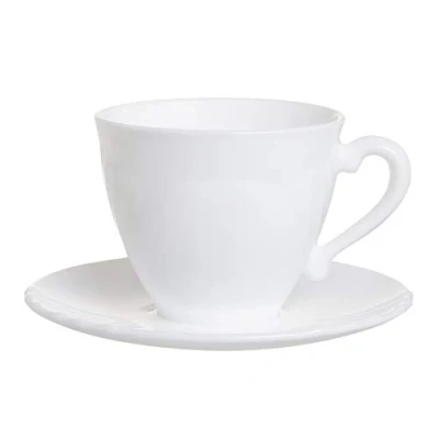 Image of Luminarc Cadix White 18pc Opal Glass Dinner Set Dinnerware Tableware Plates (12pc Cup &amp; Saucer Set)