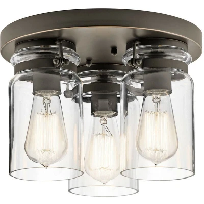 Image of Brinley 3 Light Flush Mount Ceiling Brushed Nickel, E27