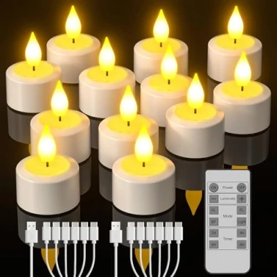 Image of Yme Rechargeable Tea Lights Candles, 12pcs Battery LED Tealight Flameless Candles Pack with Remote Control Candle Gift Set for Home Room Bedroom Decor Outdoor Halloween Christmas Table Decorations