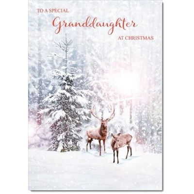 Image of doodlecards Granddaughter Christmas Card Deers in Forest Medium Size for with Plain Envelope