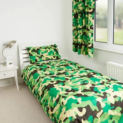 Image of Zappi Co Green Camo Camouflage Kids Boys Girls Bedroom Duvet Cover Bedding Range (Single Cover)