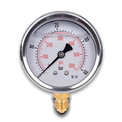 Image of Stainless steel radial pressure gauge D.63 mm with 1/4 glycerine connector from the bottom (0 40 bar)