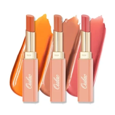 Image of Oulac Moisture Shine Lipstick Set Moisturising Peach &amp; Orange Lipstick, Tinted Lip Balm for Dry Lips, Colour Juicy Look, Glossy Finish, Vegan, Cruelty Free (04/05/08)