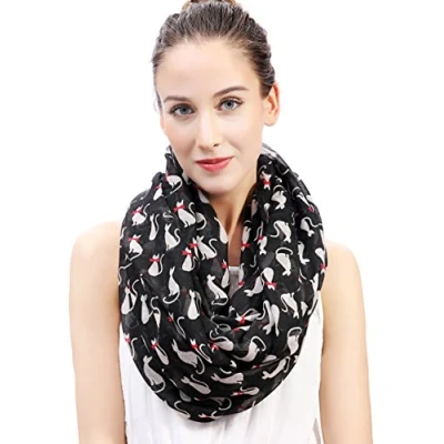 Image of Cat Print Women&#039;s Infinity Scarf Snood Lightweight (Black)
