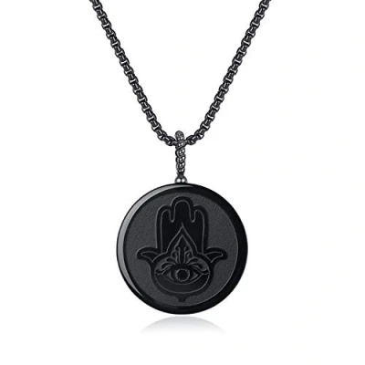 Image of COAI Hamsa Necklace Black Obsidian Stone Hands of Fatima for Men Women