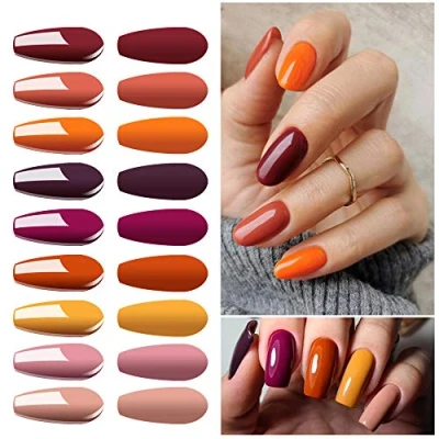 Image of Vishine 12 Pcs Gel Nail Polish Kit, Orange Yellow Red Purple Set Colors Collection Soak off LED Lamp Base Top Coat &amp; Matte Kit 8ml