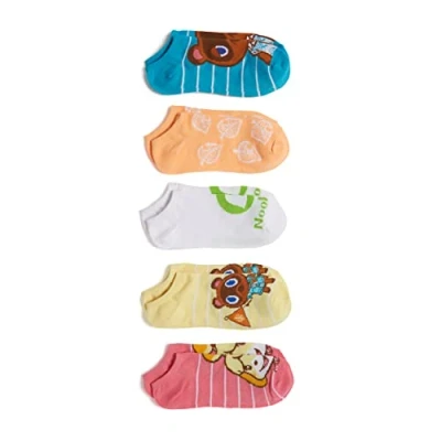 Image of Nintendo Women&#039;s Animal Crossing 5 Pack No Show Socks Casual, Yellow Stripe Multi, 8 10 UK