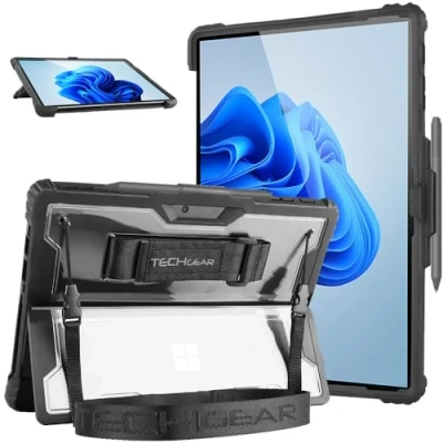 Image of TECHGEAR DuraTUFF Case for Microsoft Surface Pro 4 5 6 7 7+ [Signature Keyboard Compatible] Tough Rugged HEAVY DUTY Armour Shockproof with Hand Strap, Shoulder Stand Cover &amp; Pen Holder