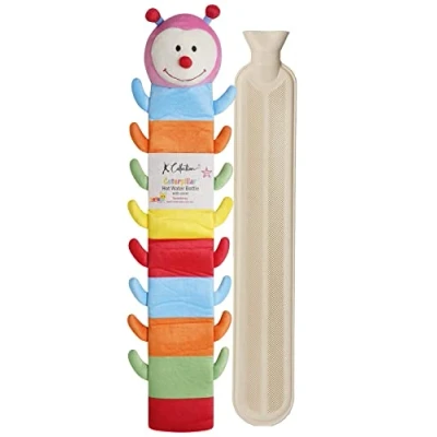 Image of Extra Long Hot Water Bottle Super Soft Novelty Plush Cover Natural Rubber 2L Capacity 72cm Perfect for Pain Relief on Aches or Injuries (Caterpillar)
