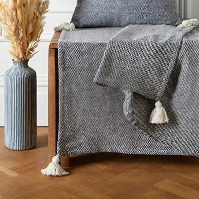 Image of Appletree Loft Kaidon 100% Recycled cotton Bedspread 130cm x 180cm in Navy