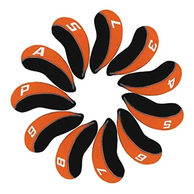 Image of TOHMLAPE 11Pcs/Set Golf Club Iron Head Covers &amp; Wedges for Irons Neoprene, Number Prints Cover Headcovers Fit All Brands Titleist,Callaway,Taylormade,Orange