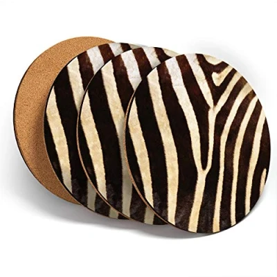 Image of Destination Vinyl ltd Great Coasters (Set of 4) Round Wild Animal Zebra Print Fur Africa Drink Glossy Coasters/Tabletop Protection for Any Table Type #46432