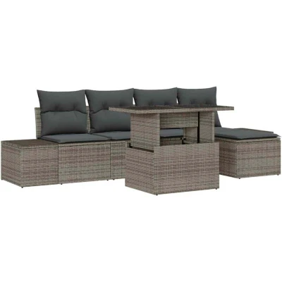 Image of vidaXL 6 Piece Garden Sofa Set with Cushions Grey Poly Rattan