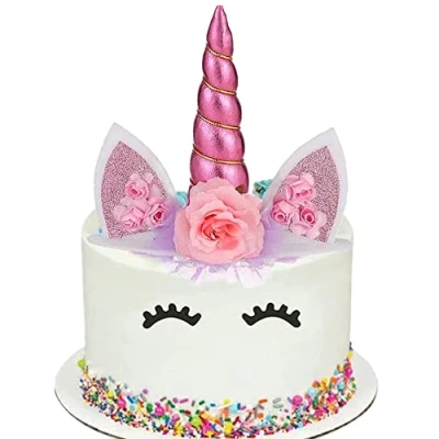 Image of Unicorn Cake Topper Set, Eyelashes Party Decorations Supplies for Birthday Baby Shower Wedding (pink)