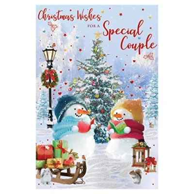 Image of ICG Artistic Christmas Greeting Card For a Special Couple Snowman From The Brighstone Range Silver Gold Foiled Finish, Multicoloured, 157 x 230 mm