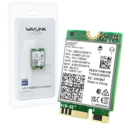 Image of WAVLINK WiFi 7 Wireless Card, 8774Mbps Tri Band BE200 M.2 NGFF Network Module with Bluetooth 5.4, MU MIMO, WPA3, Support Windows 10/11(64 bit) Laptop, Not AMD