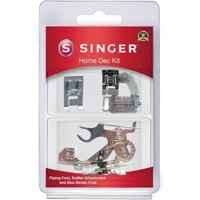 Image of SINGER Home Décor Presser Foot Kit Includes Piping, Bias Binder &amp; Ruffler Attachment Perfect for Tailored Finishes, Binding Pleating Compatible with Sewing Machine