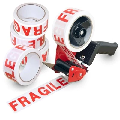Image of Rapesco 1682 Germ Savvy Antibacterial 960 Packing Tape Dispenser with 5 ‘Fragile’ Tapes