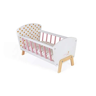 Image of Janod Candy Chic Bed Wooden Baby Doll’S with Mattress + Blanket Pillow Soft Shiny Colours Accessories for Babies from 3 Years Old, J05889