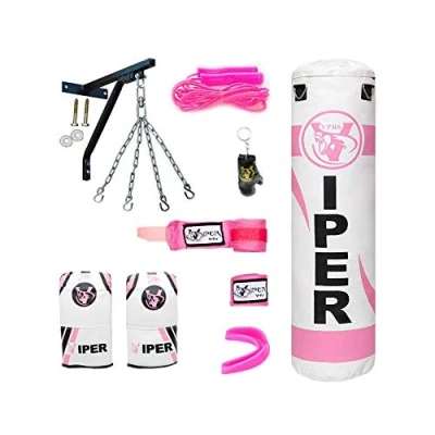 Image of Viper PRO Ladies Pink 4ft heavy Filled Boxing Punch Bag Set, Bracket, Chain, Mitts, Gloves
