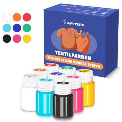 Image of 7 Artists Acrylic Fabric Paint Premium Paints Permanent for Clothes Non Toxic Silk Children 9 &amp; Textile Easy Washed Hands