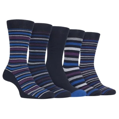 Image of Farah 5 Pack Mens Thin Breathable Classic Patterned Soft Top Office Cotton Dress Socks (6 11 uk, CS191NVYPUR (Striped))