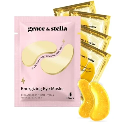 Image of Under Eye Mask Reduce Dark Circles, Puffy Eyes, Undereye Bags, Wrinkles Gel Patches, Vegan Cruelty Free Self Care by grace and stella (4 Pairs, Gold)