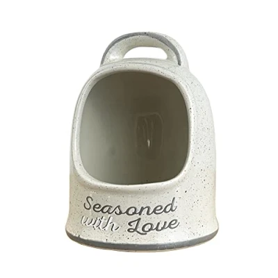 Image of Grey Speckled &#039;Seasoned with Love&#039; Salt Pig Cellar Holder Storage Pot Ceramic Kitchen Worktop Accessories Jar