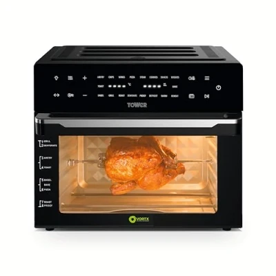 Image of Tower T17122 Vortx Platinum Xpress Digital 30L Air Fryer Oven with Vizion Viewing Window, 18 Cooking Options, 2 Hour Timer, 1800W, Black