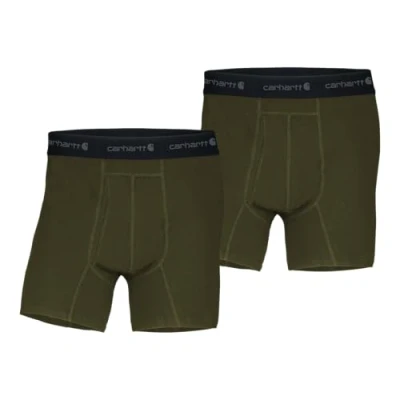 Image of Carhartt Men&#039;s 5&quot; Inseam Basic Cotton Poly Boxer Brief 2 Pack, Burnt Olive, S