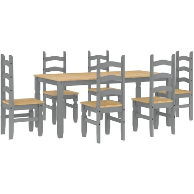 Image of vidaXL 7 Piece Dining Set Panama Grey Solid Wood Pine