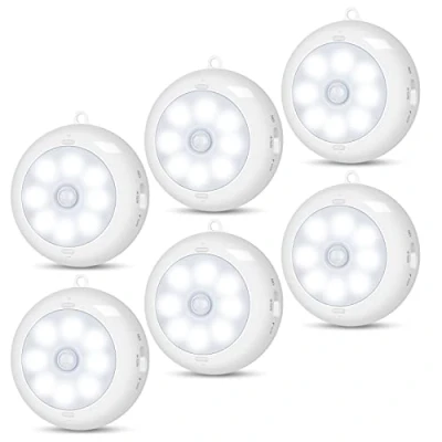 Image of Reoshine Motion Sensor Light Indoor, Under Cabinet Light, Ceiling Lights, AA Battery Operated Stick on Wireless Puck Lights for Wall, Step, Stair, Dimmable (6 Packs)