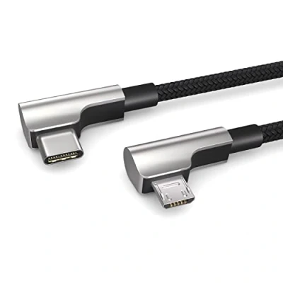 Image of 0.3m USB C to Micro USB, OTG cable, charges devices, angled plug, data charging 2.0
