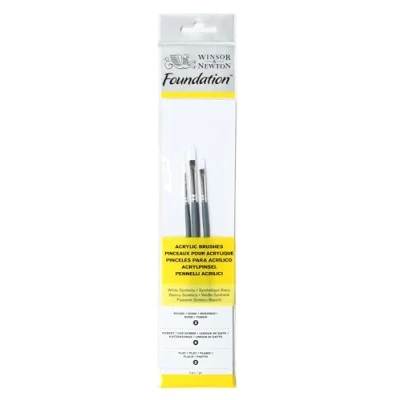 Image of Winsor &amp; Newton, Wood, Brush for acrylic paint, 3er Set Rundpinsel Nr. 2, Flachpinsel Nr.2, Filbert Nr.4, kurzer Stiel