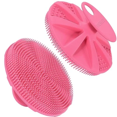 Image of INNERNEED Food Grade Soft Silicone Body Scrubber Shower Brush Handheld Cleansing Skin Brush, Gentle Exfoliating and Lather Well (Pink)