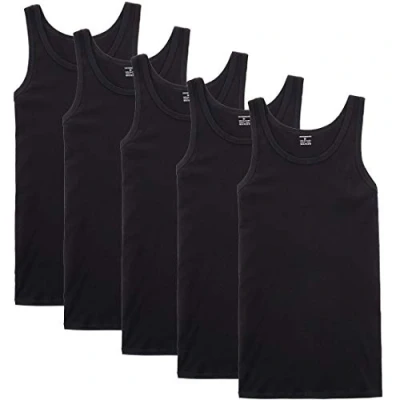 Image of NUOZA Mens Vest Tank Top 5 Pack Fine Rib Muscle Shirts Cotton Black,XXL