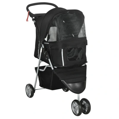 Image of PawHut Pet Travel Stroller Cat Dog Pushchair Trolley Puppy Jogger Carrier Three Wheels for Small Miniature Dogs(Black)