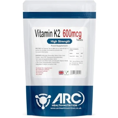 Image of Vitamin K2 MK7 Menaquinone 600mcg Supplement 120 Tablets, Vegetarian &amp; Vegan, Made in UK