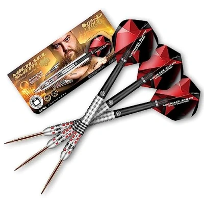 Image of Shot! Darts Michael Smith Achieve Center Weighted 90% Tungsten Pro Throwing Steel Tip Set Professional Made in New Zealand Designed Dart Flights for Women &amp; Men Metal Bar Adults