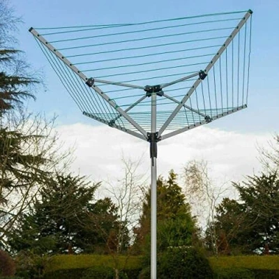 Image of Lizaa Heavy Duty Folding 4 Arm Rotary Airer 50m Washing Line Clothes Dryer Waterproof Home Garden Outdoor Laundry Drying Rack with Free Metal Ground Spike