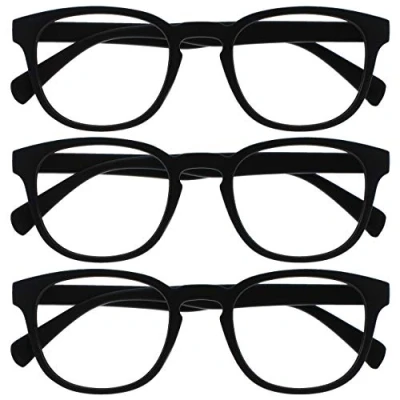 Image of OPULIZE Pop Distance Glasses 3 Pack Short Sighted Fun Round Matt Frame Spring Hinges Scratch Resistant Black Mens Womens MMM2 1 2.00