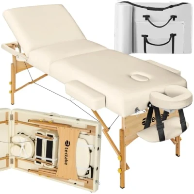 Image of TecTake® Portable Massage and Beauty Bed, Adjustable Table for Spa, Salon, Physiotherapy Treatment, Lash, Body, Face Head Massage, Lash Bed is Foldable Includes Storage Bag beige