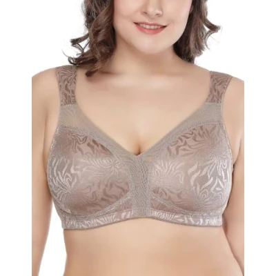 Image of Deyllo Women&#039;s Minimizer Bra Wireless Plus Size Full Coverage Comfort Everyday Non Padded Toffee