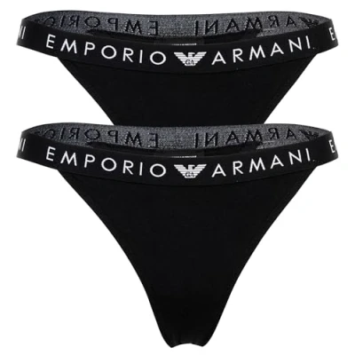 Image of Emporio Armani Thong 2 PACK Thong, Women&#039;s, Size: Medium, Nero black