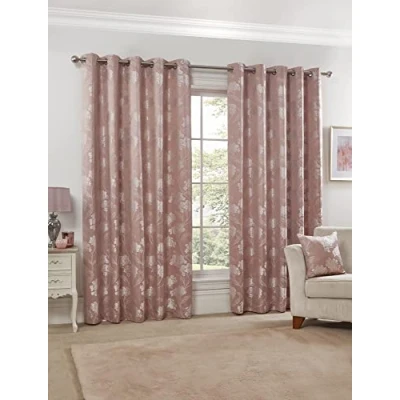 Image of Emma Barclay Blossom Lined Eyelet Jacquard Curtains in Blush Pink Width 90 x Drop 90&quot; (228 228cm)